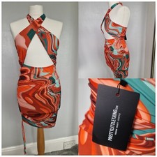 Ladies Pretty Little Thing Size 10 Marble Print Wrap Detail Dress