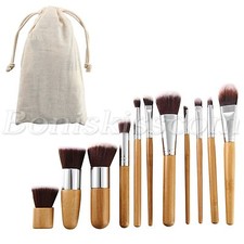 11pc Bamboo Handle Cosmetics Foundation Blending Blush Powder Cream Makeup Brush