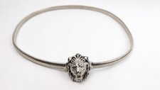 Vintage Signed ACCESSOCRAFT NY Silver Plated Lion Head Stretch Snake Buckle Belt