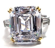 17CTTW Emerald Cut Solitaire Ring, VVS1, Lab Created Diamond, Silver .925 SO15