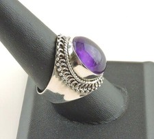 Sterling Silver 8 ct Oval Amethyst Tapered Wide Band Ring
