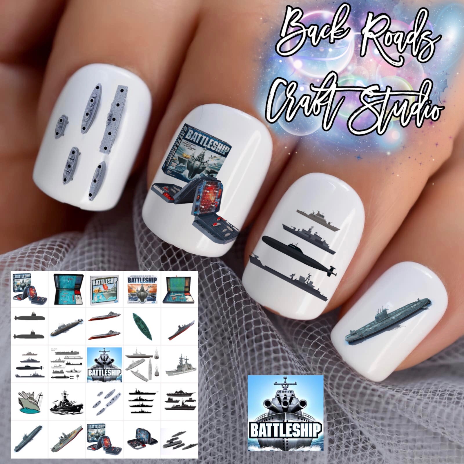 Battleship Board Game Waterslide Nail Art Decals Set Of 50 Instructions & Bonus