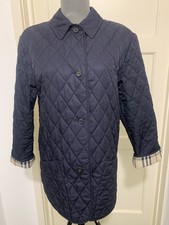 Burberry London Women’s Navy Diamond Quilted Nova Check Lined Jacket Sz L Vgc