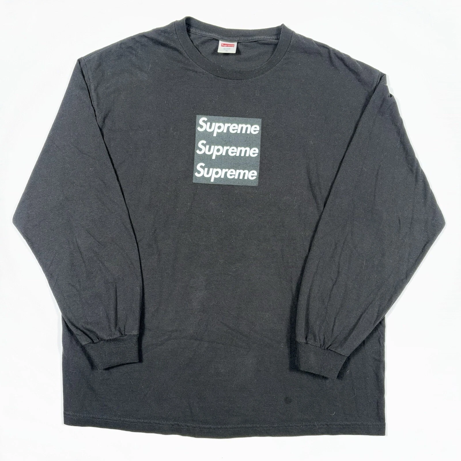 T shirt manches longues Supreme noir Asspizza triple boîte logo taille XL
