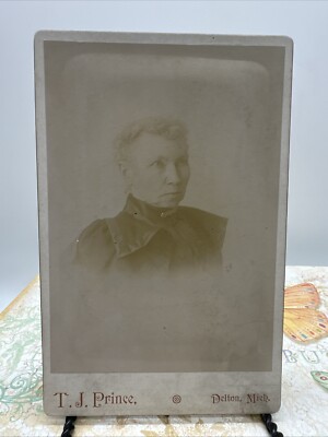Antique Cabinet Card Photo Older Woman Delton, Michigan