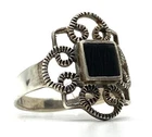 Square Black Onyx Filigree Vintage Sterling Silver 925 Ring Band Size 7 Unisex
