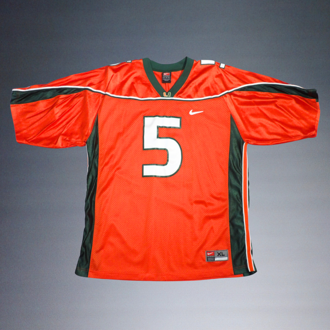 VINTAGE NIKE TEAM UNIVERSITY OF MIAMI HURRICANES #5 NCAA FOOTBALL JERSEY SZ XL