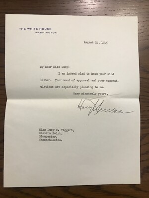 Harry S. Truman August 24, 1945 Typed Letter Signed as President - Atomic Bomb