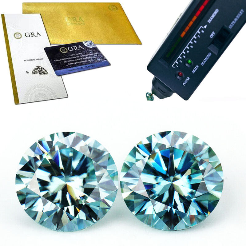 GENUINE Moissanite Diamond Light Blue VVS1 Round Loose Gemstone w/ Certificate Oryginalna gwarancja, świetna wartość