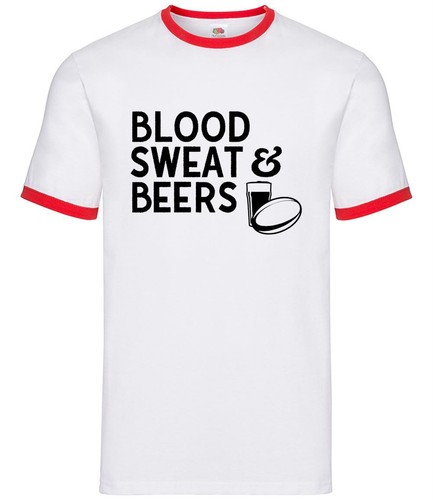 Blood Sweat And Beers - Mens Ringer - Rugby Player Love Nations Six 6 ...