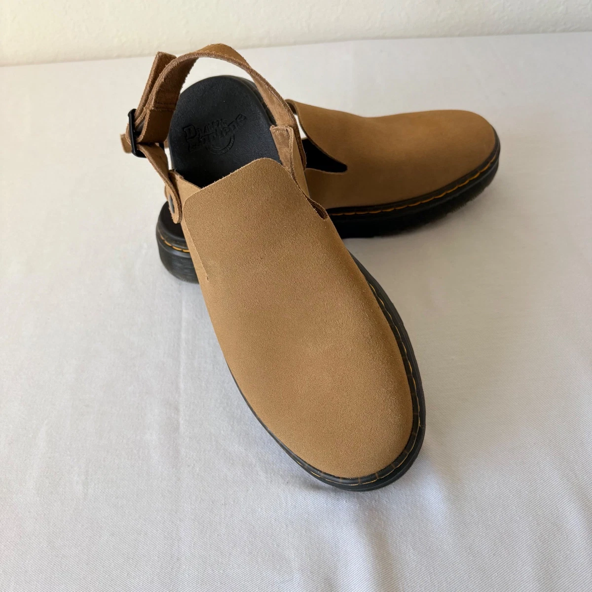 Dr. Martens Carlson Tan Brown Lusso Leather suede Mules Mens 