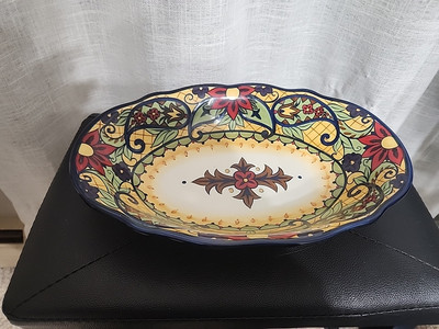 CORSICA CROWN JEWEL Large Serving Dish Ceramic 13.5  x 9.5  Hand Painted Tuscan