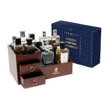 Cologne Perfume Organizer for Men w Drawers 3 Tier Wooden Cologne Stand Desktop