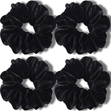 Extra Large Scrunchies for Women's Thick Hair, Premium Velvet Soft V-Black