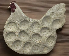 Ceramic Rooster Chicken Deviled Egg Platter 11”Vintage 2001 Farmhouse MINT Cond.