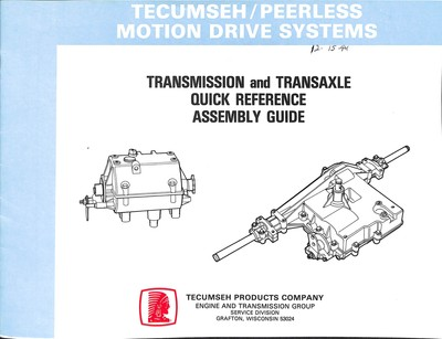 #ad Tecumseh Peerless Transmission Transaxle Quick Reference Assembly Guide $24.99