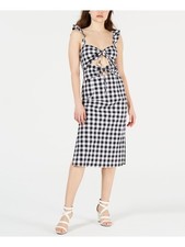 LEYDEN Womens A-Line Midi Dress Cut Out Tie Front Sleeveless Square Neck Party