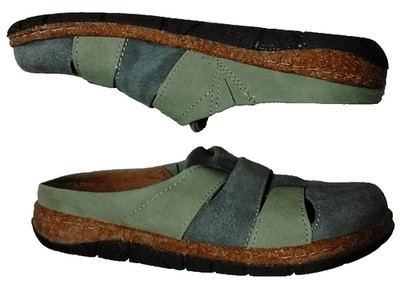 Women's 6 EARTH ORIGINS Blue Green Mules Flats Clogs Suede Slides Slip On Shoes