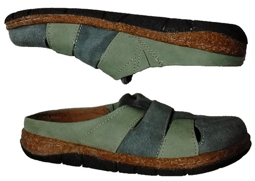 Women's 6 EARTH ORIGINS Blue Green Mules Flats Clogs Suede Slides Slip On Shoes