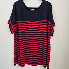 J. Jill Wearever Navy Blue Red Striped Tunic Top Knit Short Sleeve Women 3X