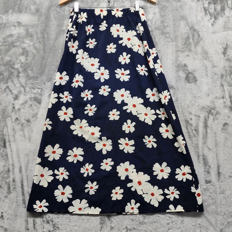 Freelance Skirt Womens S Blue White Floral Midi A-Line Preppy Modest Side Zip - Image 2 of 4