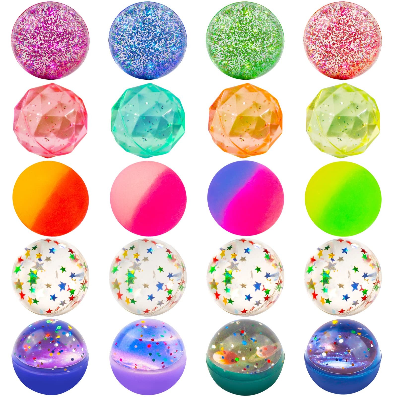 Bouncy Balls for Kids 20 Pieces 5 Styles 32mm Assorted Bouncy Balls with Storage