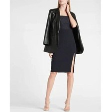 Edition Express Navy Blue Lace Bodice Front Slit Cami Sheath Dress