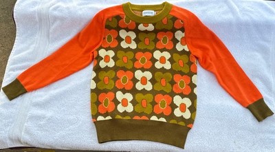 Oxknitstore Oxknit Retro Floral Sweater Medium Size M Brown Orange Flower 