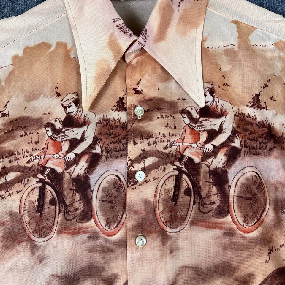 Camisa De Colección 2+2 Miami Para Hombres M* Abotonada Disco Daga Cuello Ciclismo Arte Años 70 Foto 4 de 4