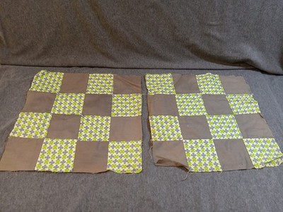 Patchwork Fabric Gray Green Checker Squares Making Quilts Blankets Lot Of 2