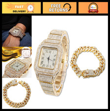 Men's Luxury Watch 18K Gold/Platinum Plated, 40MM Square Dial, Iced Out Bracelet