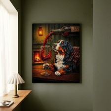 "Wine & Woof" - Bernese Mountain Dog Vertical Canvas - Dog Lover Wall Art