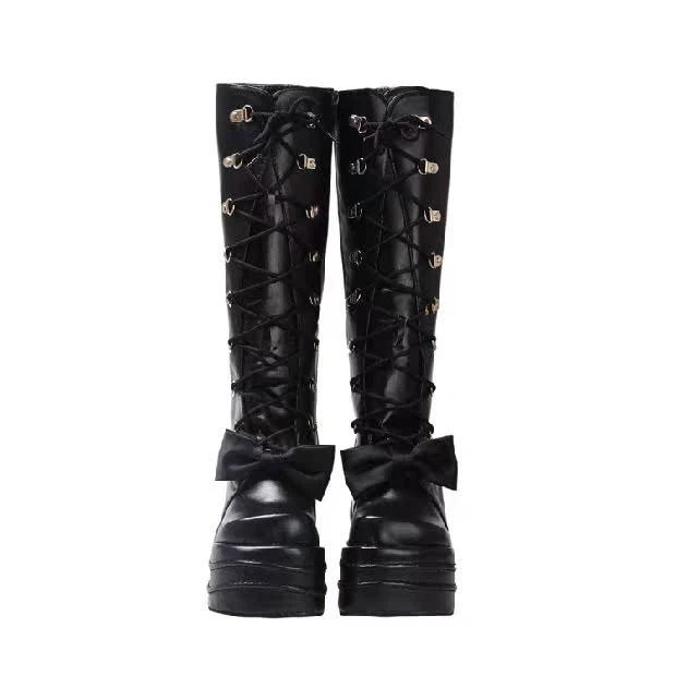 DATE A LIVE Tokisaki Kurumi Black Leather Shoelaces High-heeled Boots Cos Shoes - Image 2 of 4