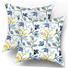Yellow Blue Floral Throw Pillow Covers 18x18 Inch 18" x 18" Pack of 2 Teal
