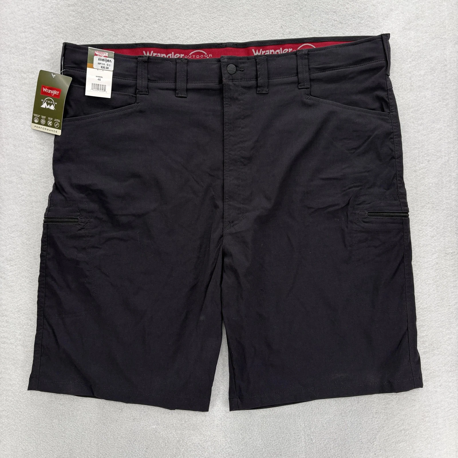 Wrangler Outdoor Series Cargo Shorts Mens 46 Black Stretch Performance Hiking