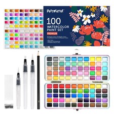 100 Colors Watercolor Paint Set - Vibrant Pigments in Portable Metal Case wit...