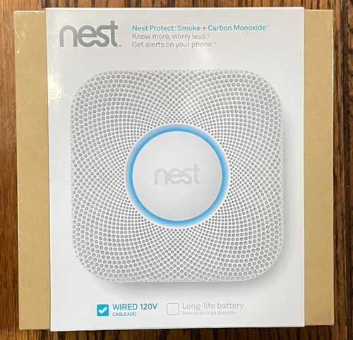 Neu im Karton - Google Nest Protect Kohlenmonoxid-Rauchmelder - kabelgebunden 120 V - weiß