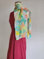 Stunning One of a Kind Handmade Water Marbled Silk Scarf