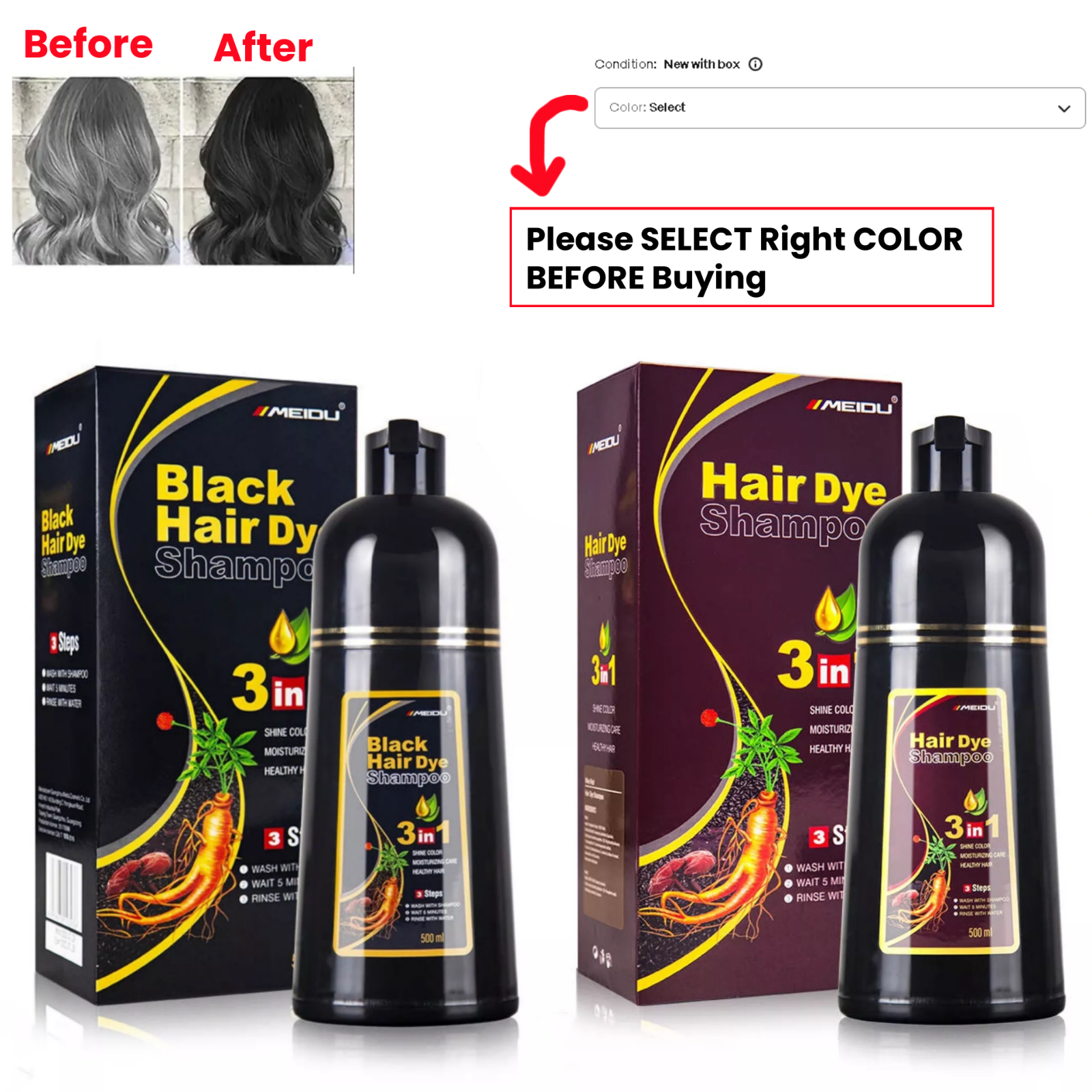 Hair Dye Shampoo Instant 3 in 1 +100% Grey Coverage - Herbal Ingredients US-image