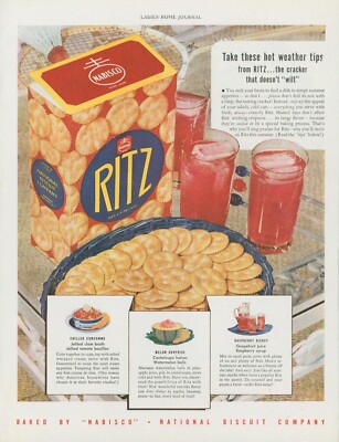 1941 Ritz Crackers Recipes Consomme Raspberry Rickey Melon Vintage Print Ad LHJ3