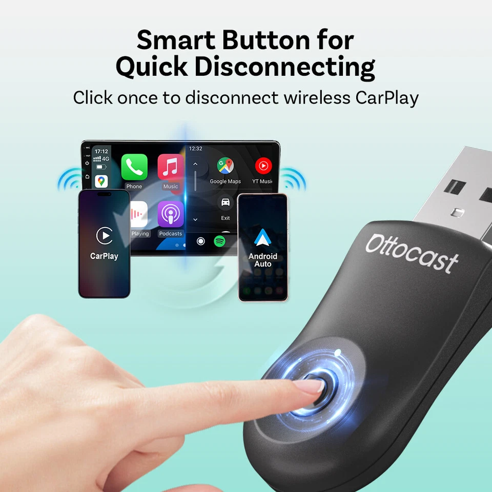 2025 Ottocast Mini USB Wireless CarPlay + Android Auto Adapter *One-Click Button - Bild 2 von 4