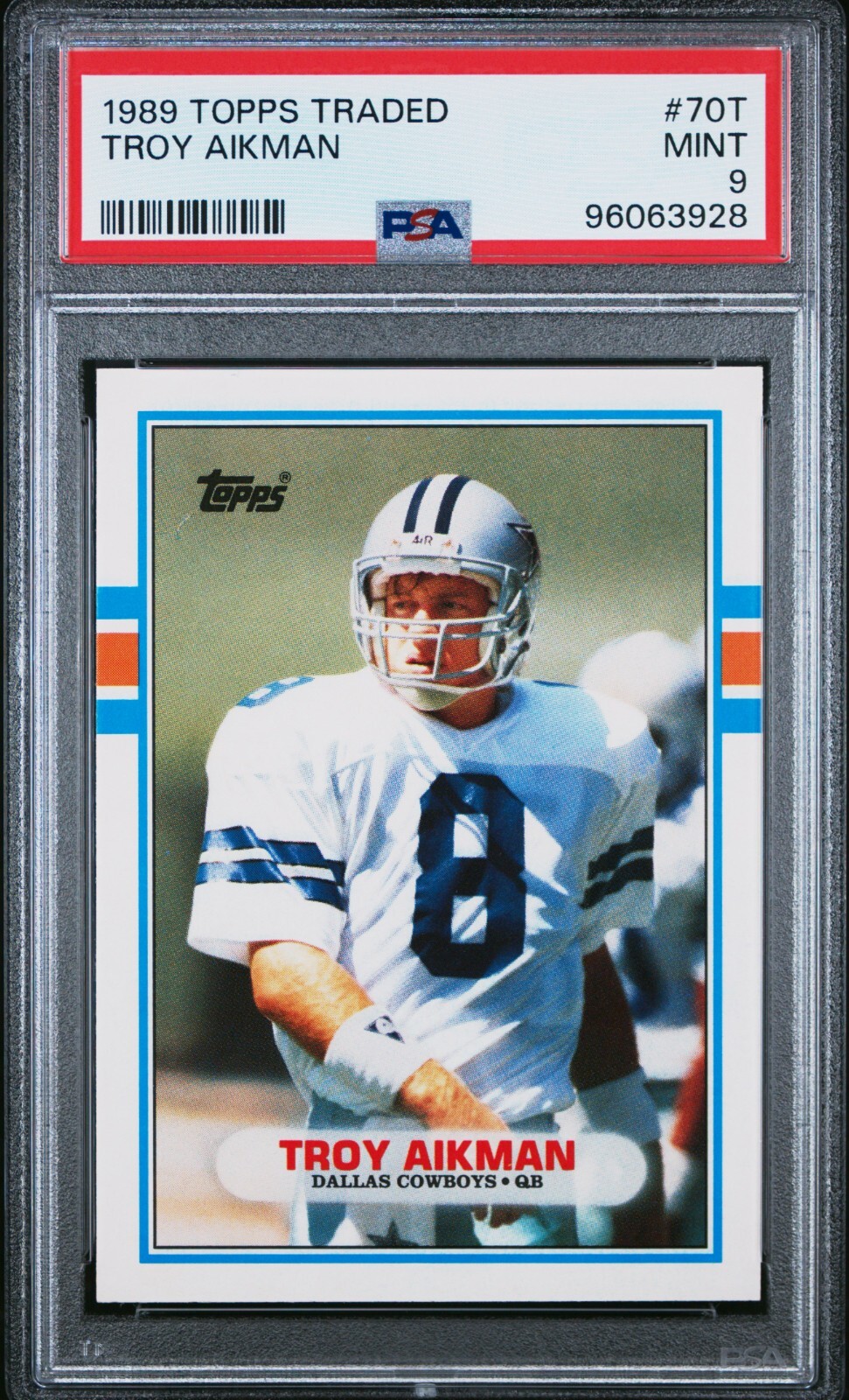 1989 Topps Traded Troy Aikman #70T RC Rookie HOF Dallas Cowboys PSA 9
