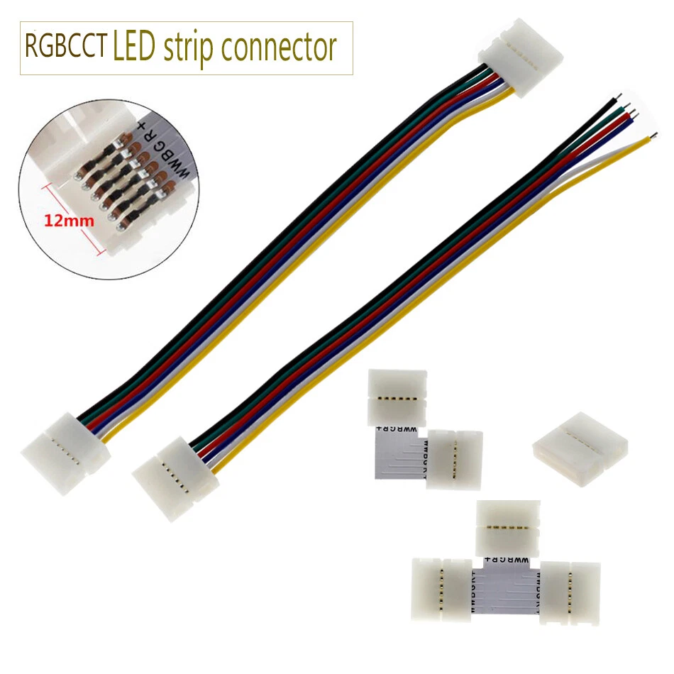 6Pin RGB+CCT LED Strip Connector Adapter Cable 12MM PCB Clip