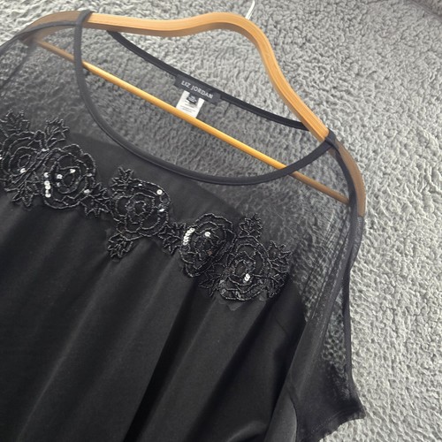 Liz Jordan Womens Kaftan Top Size XL Black Stretch Knit Beaded Short Sleeve - Picture 3 of 13