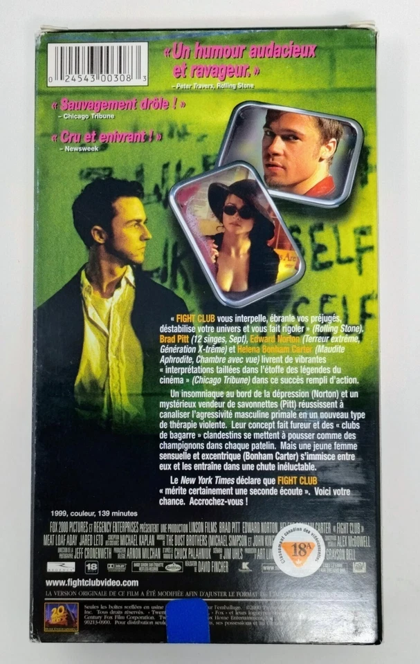 Fight Club VHS (1999) - NTSC - French - VG (Tested) - Image 2 of 4
