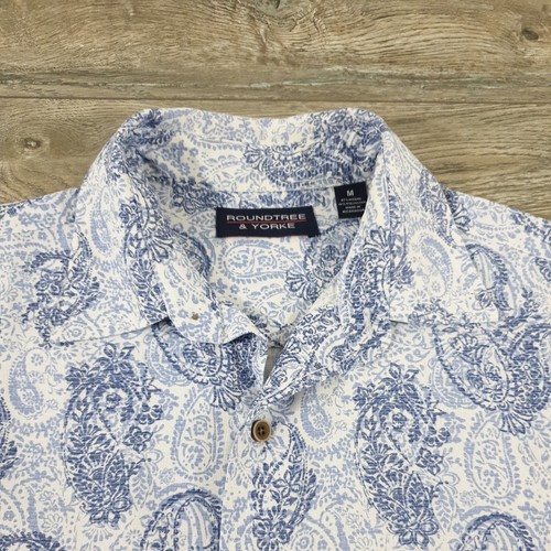 Roundtree Yorke Mens Medium Short Sleeve Shirt Paisley Vacation Soft Blue Beach - Picture 5 of 11