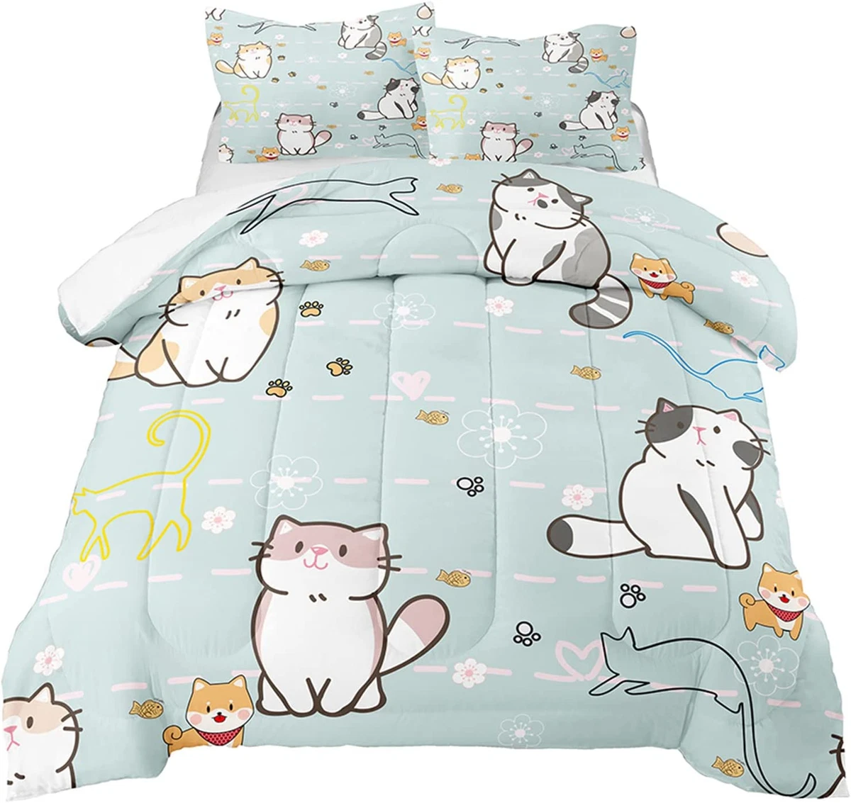 Cat Comforter for Girls Kids Teen Cartoon Cat Bedding Set Full
