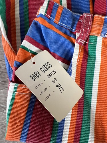 Set jeans denim e camicia vintage Baby Guess anni 90 a righe AOP RARO NUOVO VECCHIO MAGAZZINO taglia 7 - Foto 23 di 24