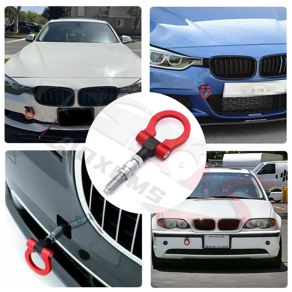 Gancho de remolque de metal rojo deportivo CNC Track Racing para BMW 325i 328i 330i 335i E90 E46 Foto 3 de 4