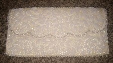 Vintage Beautiful La Regale Ivory Bead and Sequin Evening Bag Clutch Snap Close
